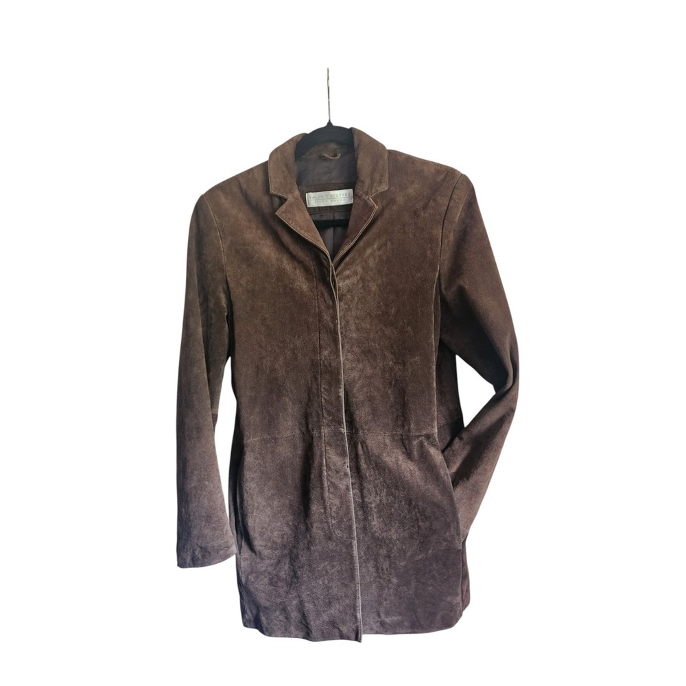 Valerie Stevens Silky Suede Vintage Brown Leather Jacket Small Notch Lapel Coat